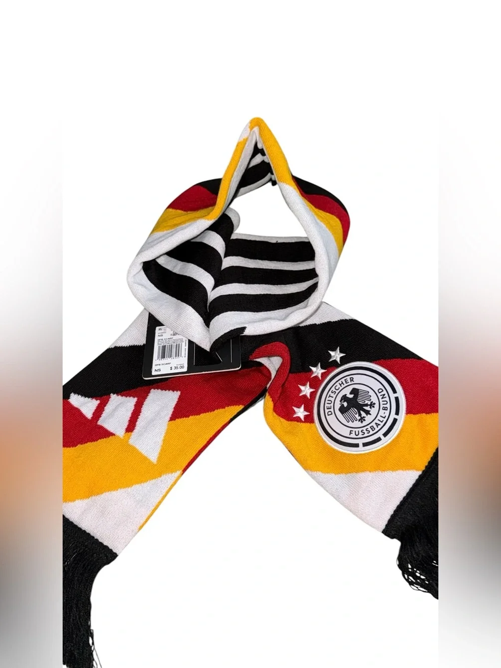 Adidas Germany DFB Scarf with Federation Crest - Black, Red, Yellow, White.